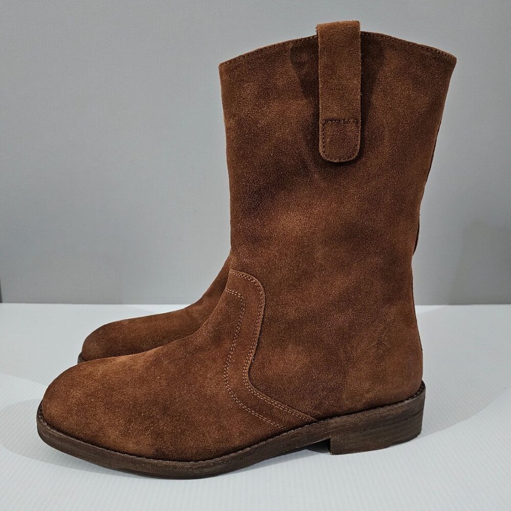 Free People Easton Equestrian Ankle Boot Shoe Saddle Brown Suede EU Size 40 US 9